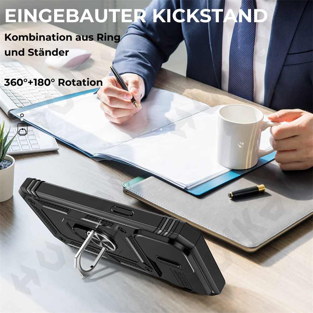 Premium Robustes Militärpanzer Apple iPhone Hülle | Militärqualität, 360° Schutz, Kamera- und Bildschirmschutz, Drehbarer Ständer, Kartenfach & MagSafe, Stoßfeste Abdeckung | Panzerhülle Outdoor & Baustellen | Armor Handyschutzhülle, Sturzsicheres Cover