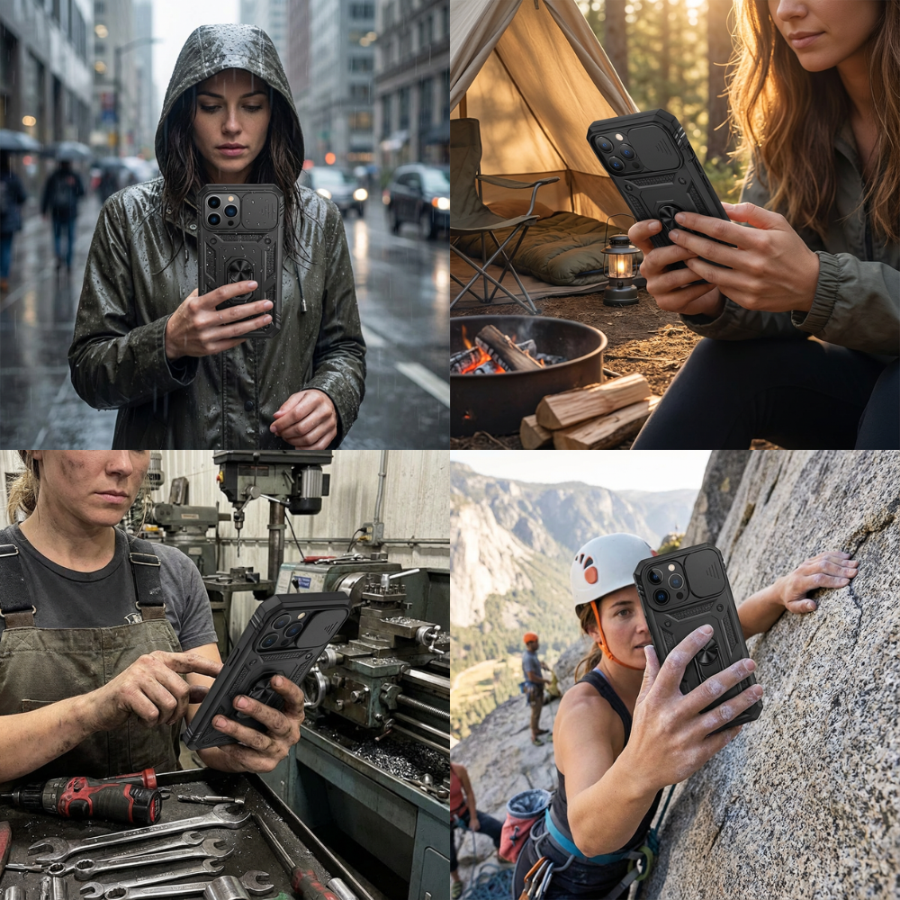 Premium Robustes Militärpanzer Apple iPhone Hülle | Militärqualität, 360° Schutz, Kamera- und Bildschirmschutz, Drehbarer Ständer, Kartenfach & MagSafe, Stoßfeste Abdeckung | Panzerhülle Outdoor & Baustellen | Armor Handyschutzhülle, Sturzsicheres Cover