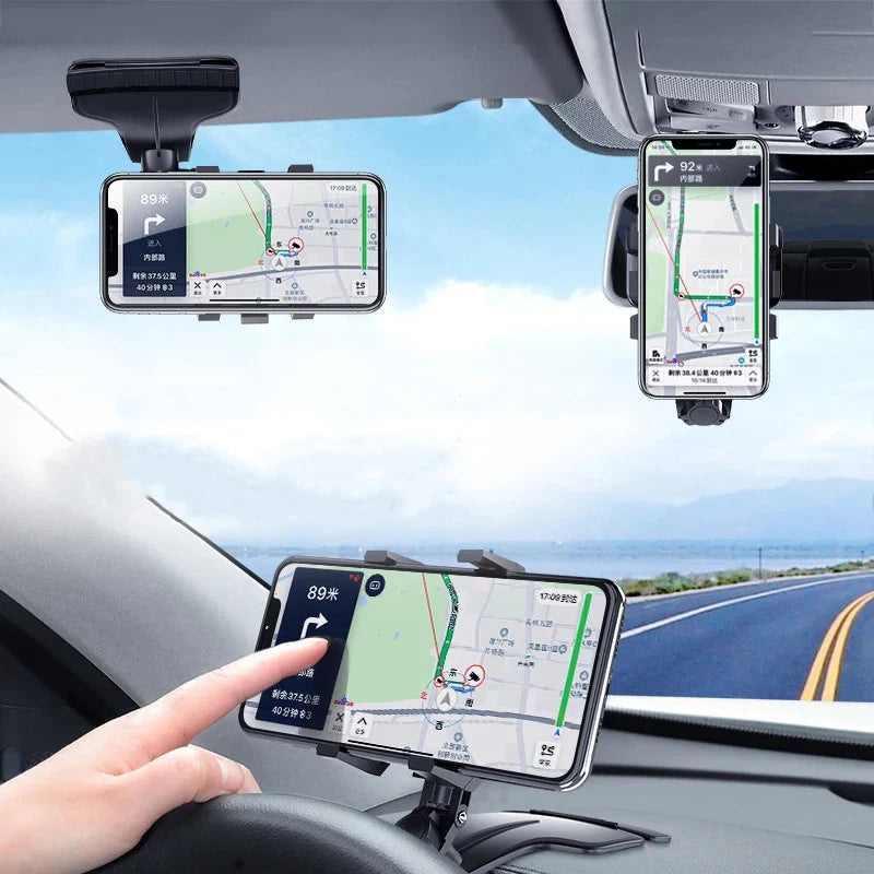 Premium 3-in-1 verstellbare Auto-Handyhalterung für Apple iPhone | Armaturenbrett, Rückspiegel & Sonnenblendenhalterung - Leicht 