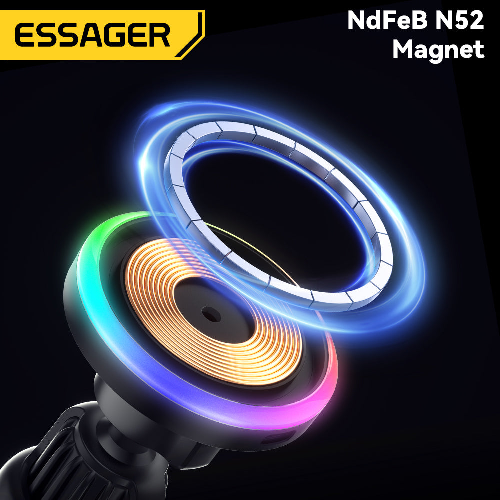 Premium RGB Magnetic Car Phone Holder and Qi 15W Wireless Charger for Smartphones, Apple iPhone, Samsung, iOS & Android | Universal Phone Holder & Charger