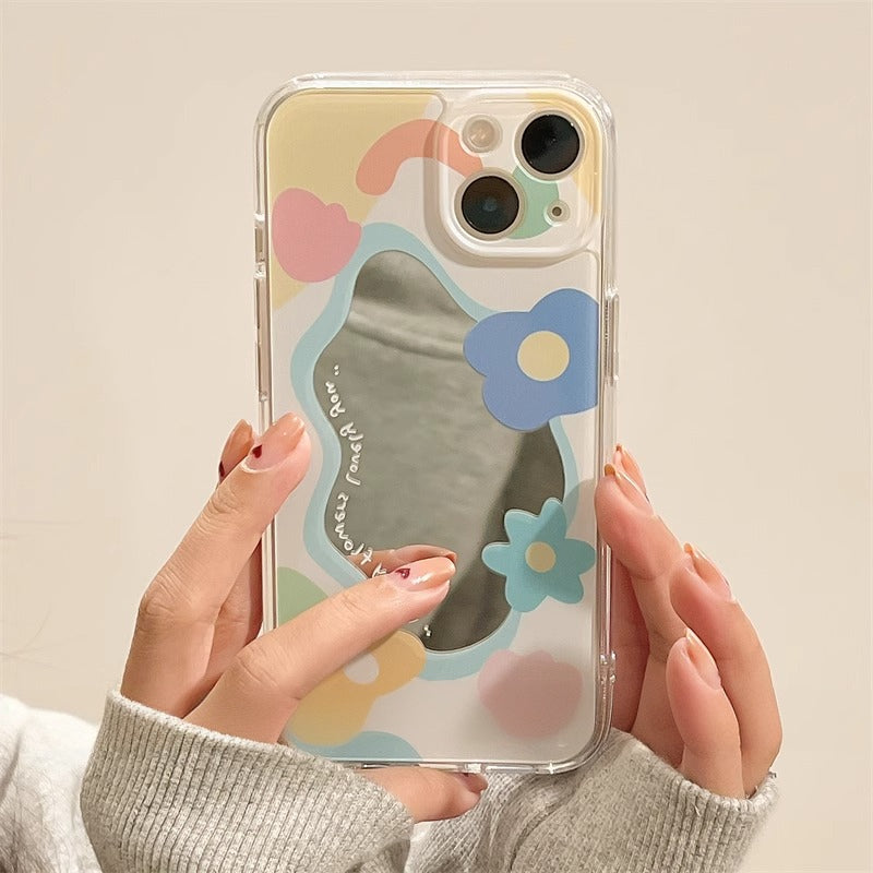 Premium süße Liebe-Herz-Blumen-Spiegel-Design iPhone-Hülle | MagSafe-Case mit Rundumschutz & Kameralinsenschutz für Apple iPhone 16/16e, 15, 14, 13, 12 Pro Max, Pro, Plus & Mini Cover | Panzertasche & Stoßstangenabdeckung | Hochwertige Handyhülle