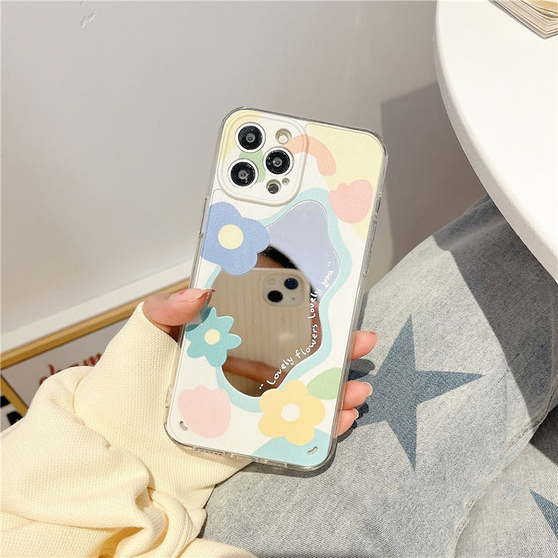 Premium süße Liebe-Herz-Blumen-Spiegel-Design iPhone-Hülle | MagSafe-Case mit Rundumschutz & Kameralinsenschutz für Apple iPhone 16/16e, 15, 14, 13, 12 Pro Max, Pro, Plus & Mini Cover | Panzertasche & Stoßstangenabdeckung | Hochwertige Handyhülle