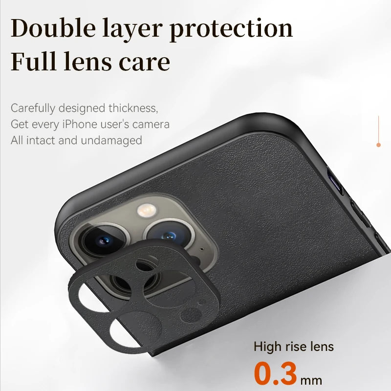 Hochwertige Leder MagSafe Case: Magnetische iPhone-Hülle | Stoßfestes Cover mit Kameraschutzabdeckung – Panzertasche für Apple iPhone 16/15/14/13/12 Pro Max Plus Mini | Luxus Handyhülle