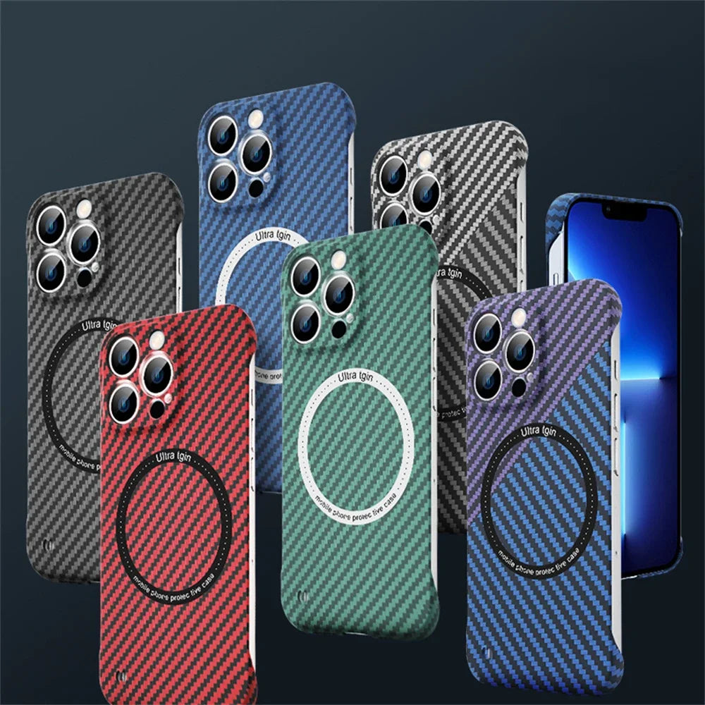 Hochwertige Kohlefaser-Magnetische iPhone-Hülle | MagSafe-Case mit Rundumschutz & Kameralinsenschutz für Apple iPhone 16/16e, 15, 14, 13, 12 Pro Max, Pro, Plus & Mini Cover | Stoßfeste Handyhülle mit Panzertasche & Stoßstangenabdeckung Schutzhülle