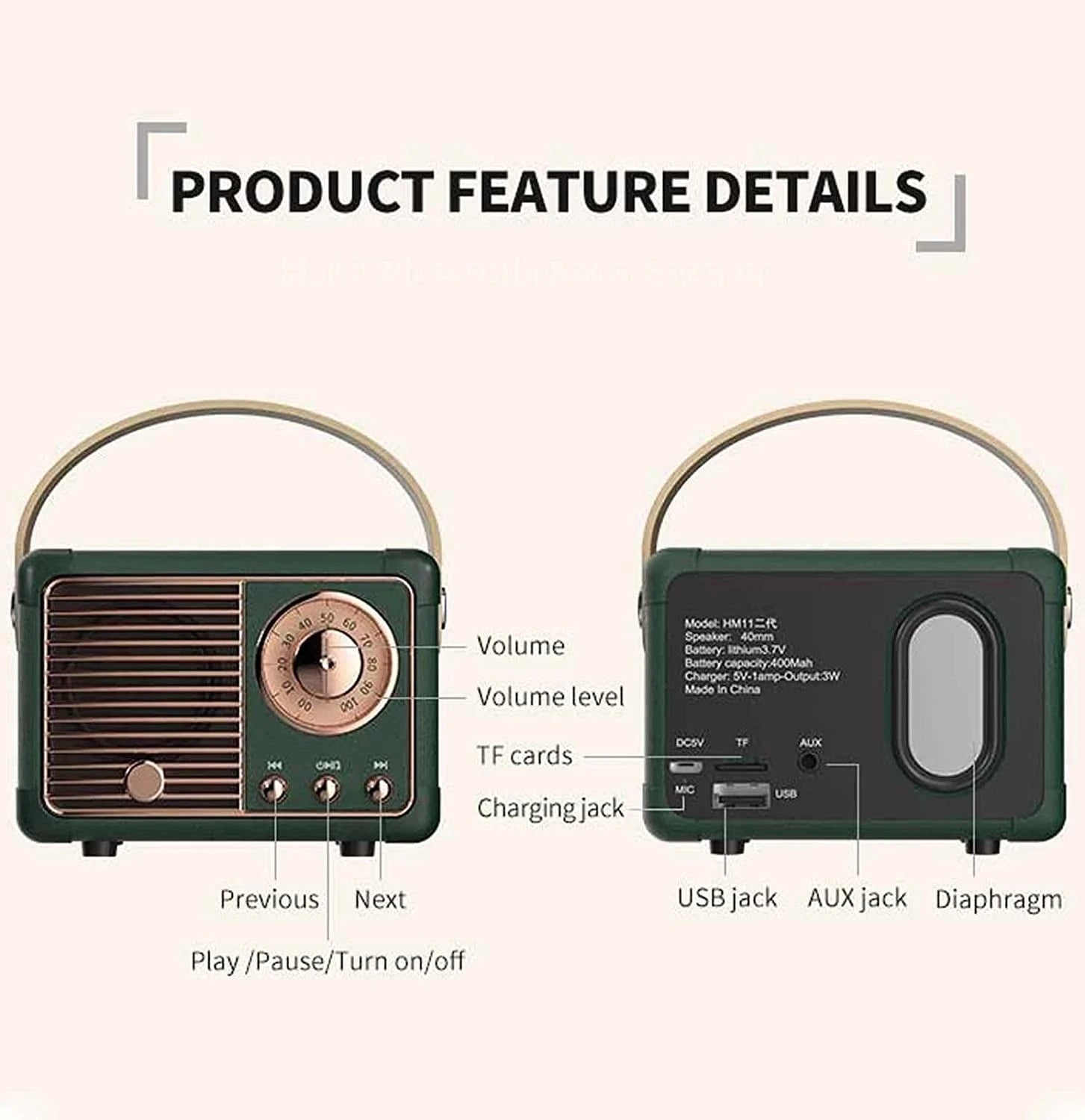 Hochwertiges HM11 Tragbarer Bluetooth-Lautsprecher Drahtloser Bass-Subwoofer Wasserdicht für Outdoor-Auto-Stereo-Lautsprecher