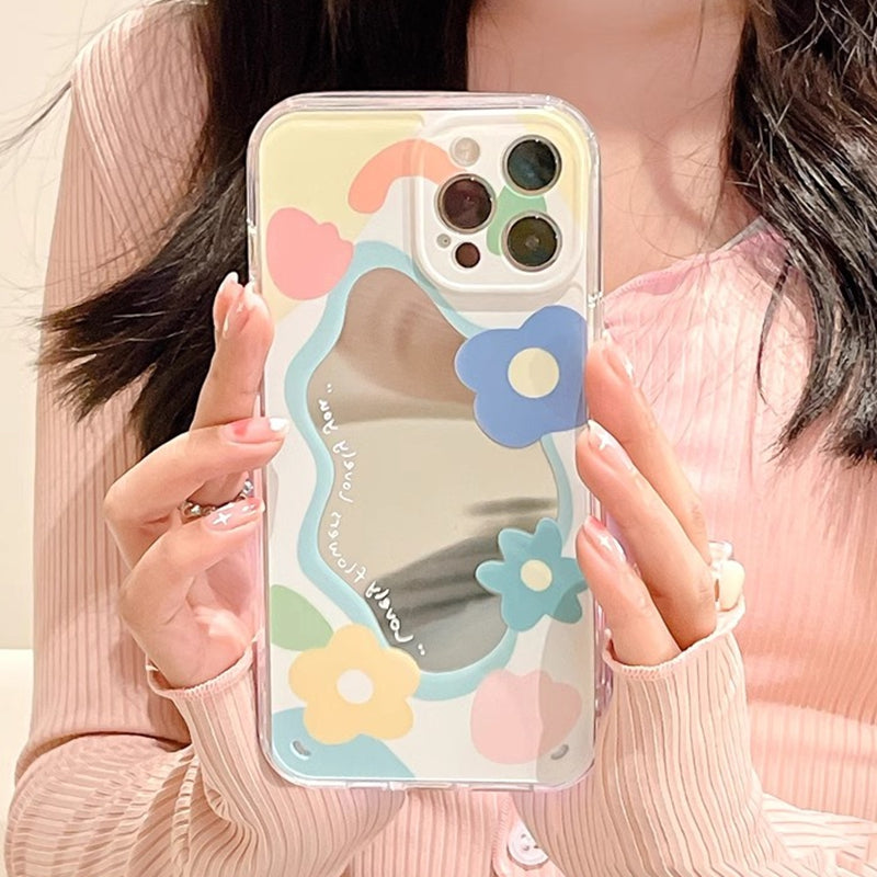 Premium süße Liebe-Herz-Blumen-Spiegel-Design iPhone-Hülle | MagSafe-Case mit Rundumschutz & Kameralinsenschutz für Apple iPhone 16/16e, 15, 14, 13, 12 Pro Max, Pro, Plus & Mini Cover | Panzertasche & Stoßstangenabdeckung | Hochwertige Handyhülle