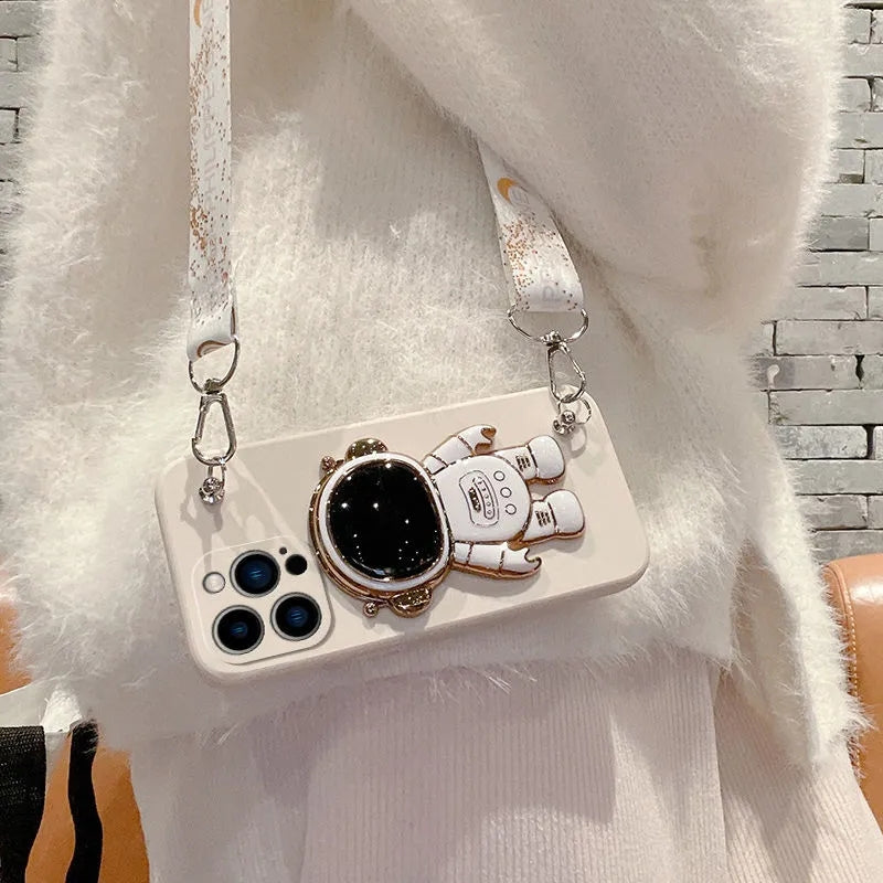 Luxus Crossbody-Lanyard Astronauten-Telefonhalterung und Ständer iPhone Hülle 