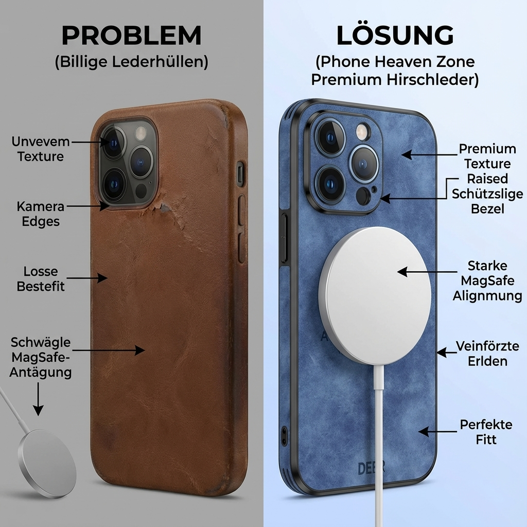 Hochwertige Hirschleder Apple iPhone-Hülle mit Kameralinsenschutz und stoßfestem Silikonüberzug - Phone Heaven Zone