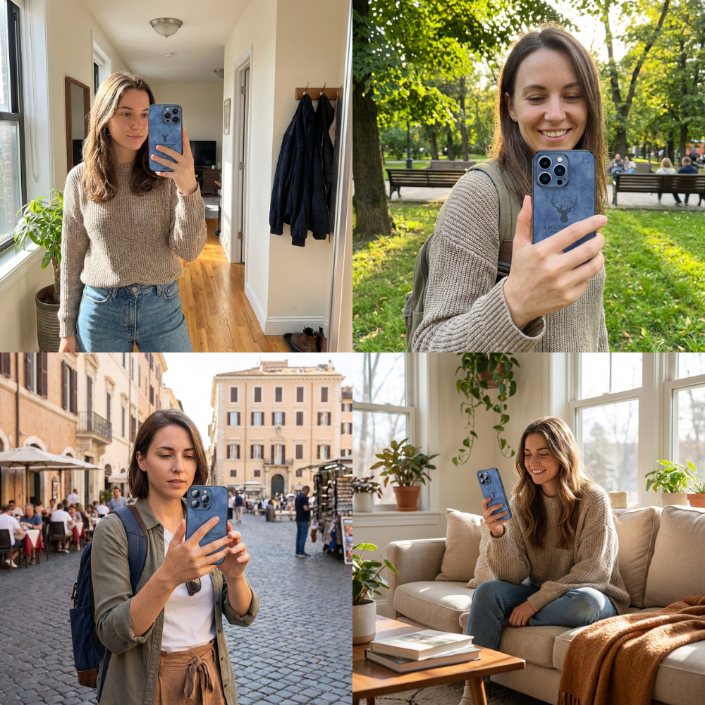 Hochwertige Hirschleder Apple iPhone-Hülle mit Kameralinsenschutz und stoßfestem Silikonüberzug - Phone Heaven Zone