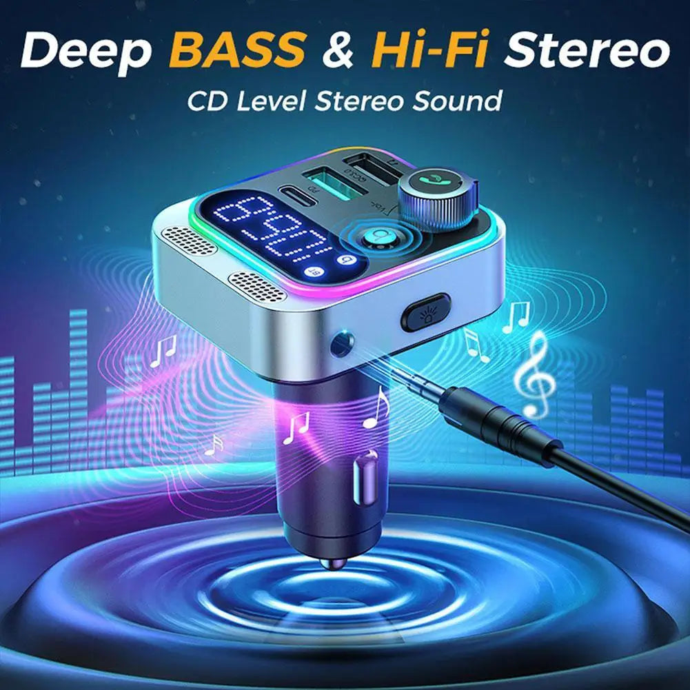 Transmetteur FM Bluetooth 5.2 haut de gamme, chargeur USB pour voiture, adaptateur FM/Aux, amplificateur de basses, station de recharge USB pour voiture à 3 ports