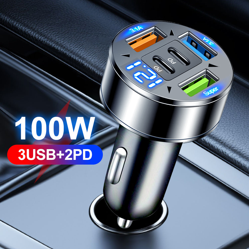 Transmetteur FM Bluetooth 5.2 haut de gamme, chargeur USB pour voiture, adaptateur FM/Aux, amplificateur de basses, station de recharge USB pour voiture à 3 ports